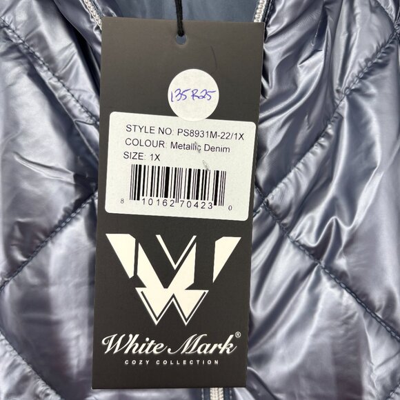 White Mark Womens Plus Size Metallic Diamond Puffer Vest Denim Slate Size 1X NWT - Picture 5 of 5